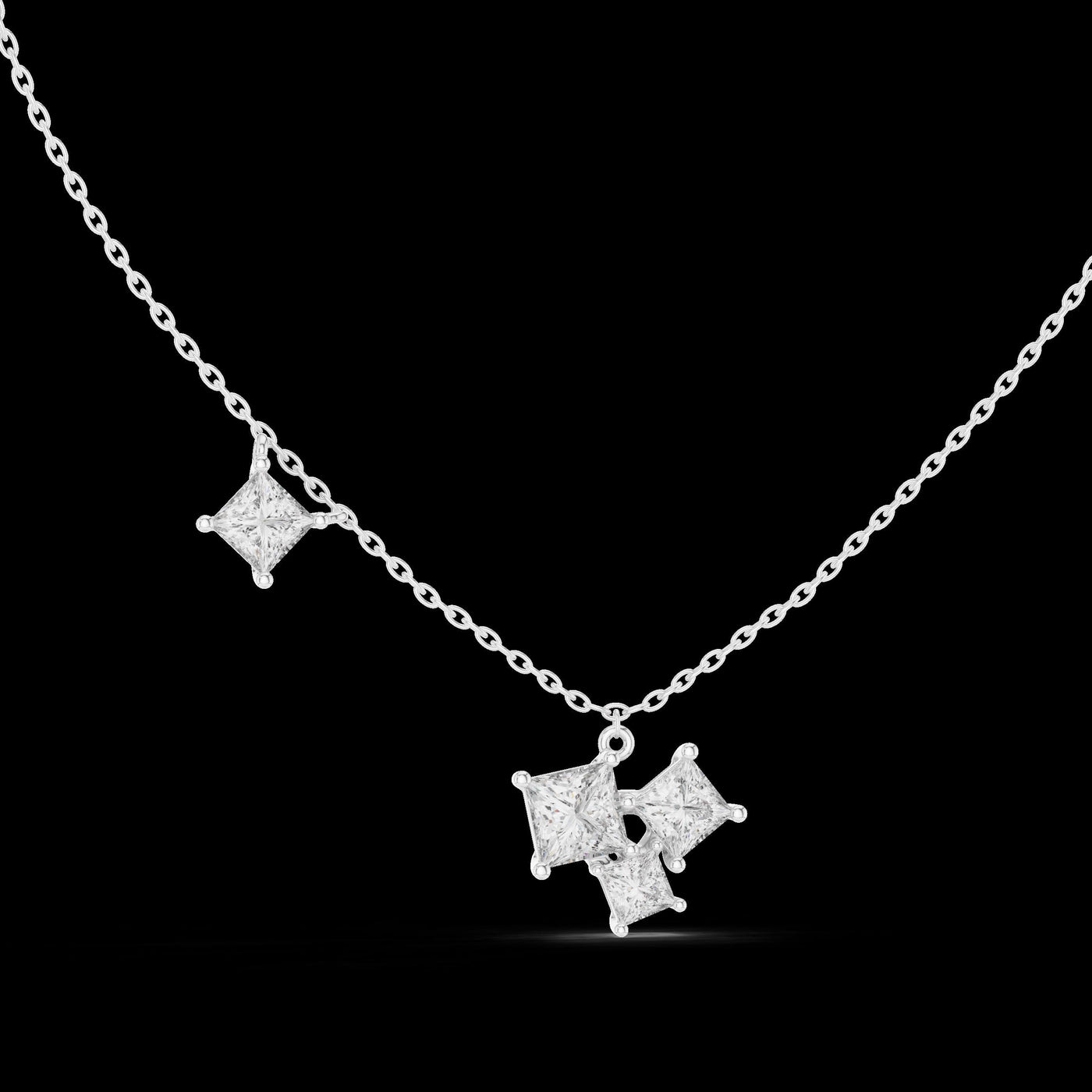 Princess Cut Diamond Cluster Pendant Necklace in 14K Rose Gold