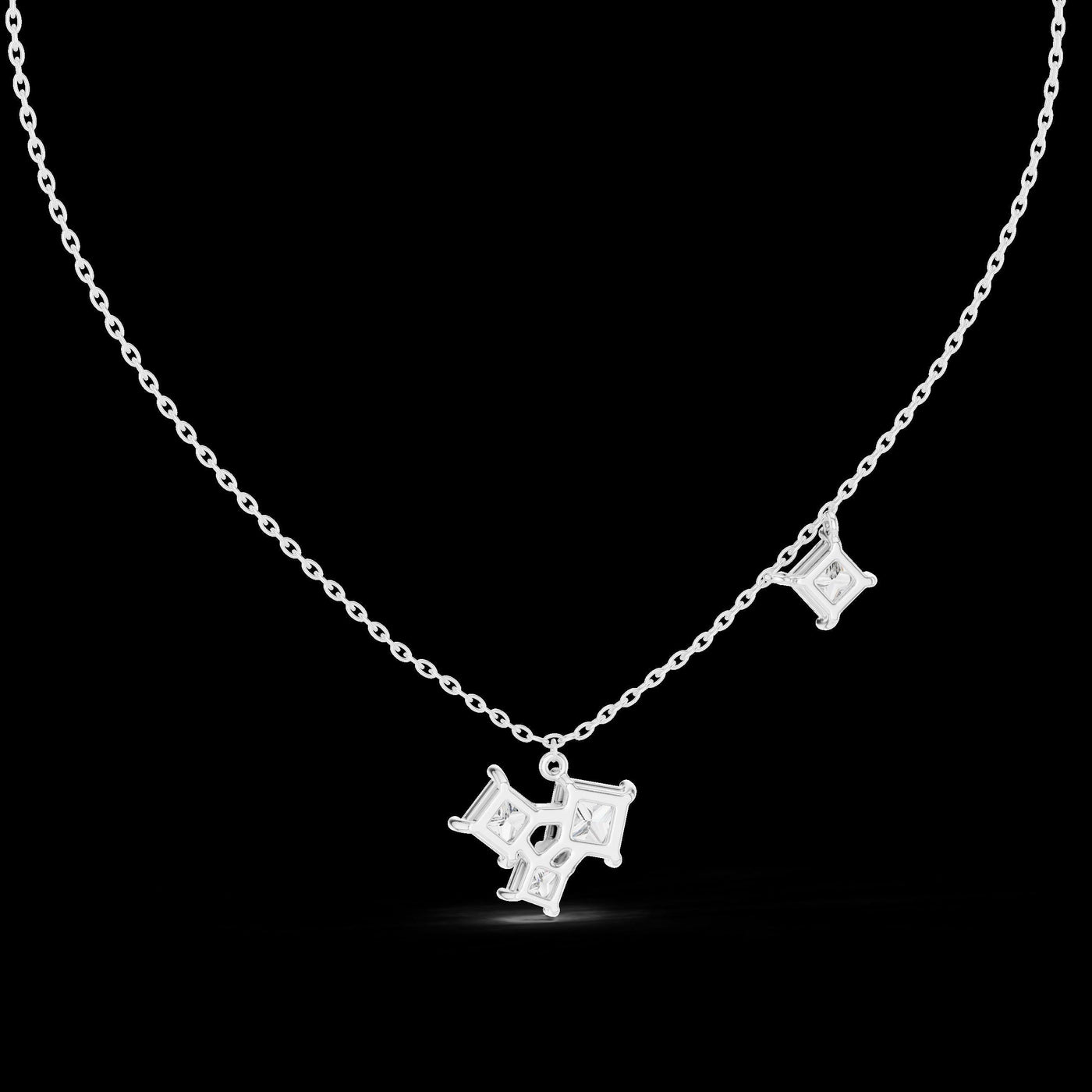 Princess Cut Diamond Cluster Pendant Necklace in 14K Rose Gold