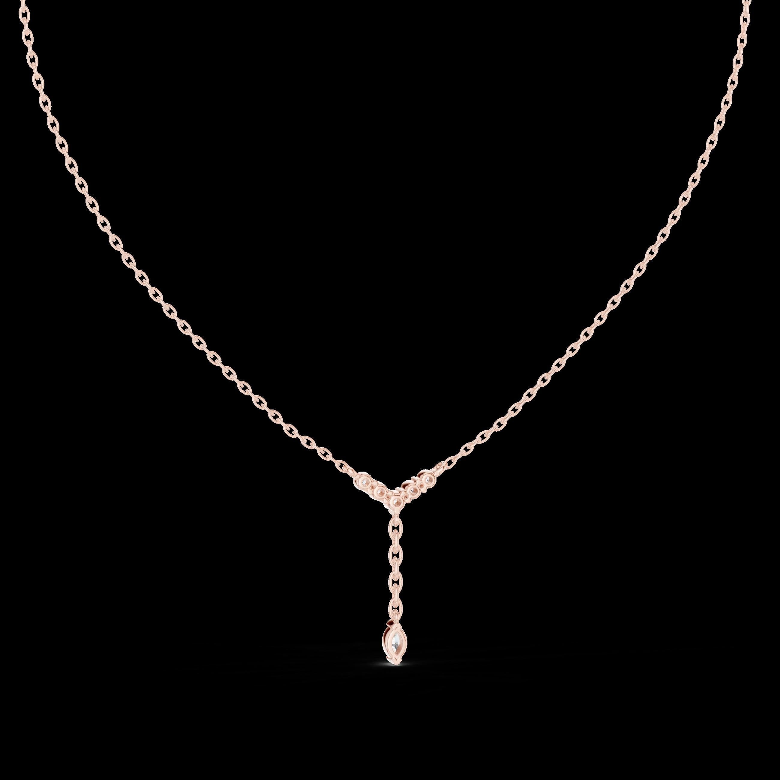 Diamond V Drop Necklace with Marquise Pendant in 14K Rose Gold