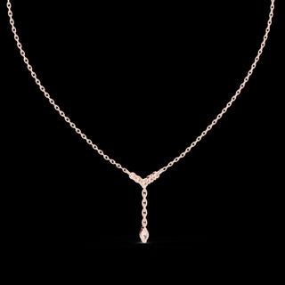 Diamond V Drop Necklace with Marquise Pendant in 14K Rose Gold