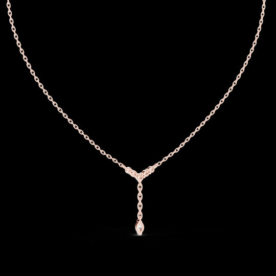 Diamond V Drop Necklace with Marquise Pendant in 14K Rose Gold