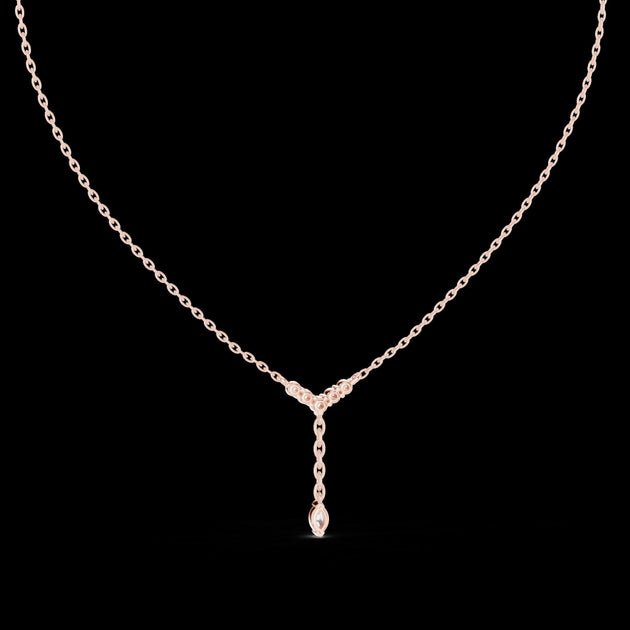 Diamond V Drop Necklace with Marquise Pendant in 14K Rose Gold