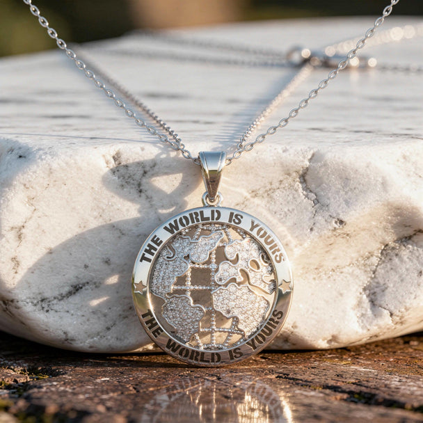 Diamond Globe Medallion Necklace – The World Is Yours Pendant