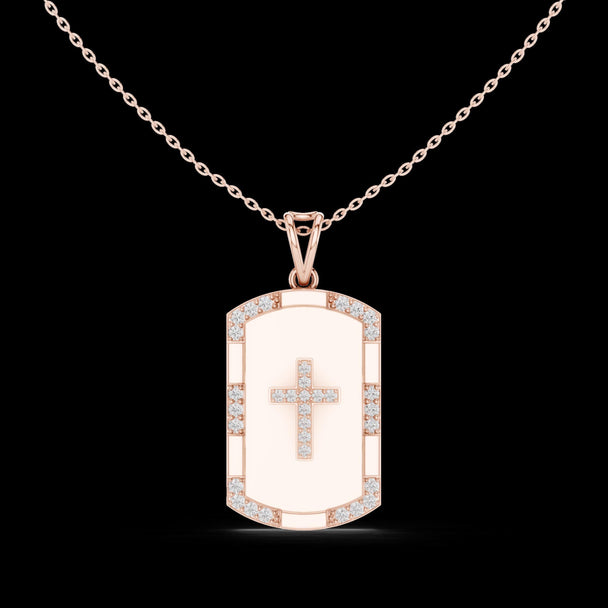 Diamond Cross Dog Tag Necklace in 14K White Gold
