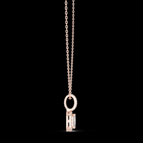 Emerald Cut Diamond Halo Pendant in 14K Rose Gold