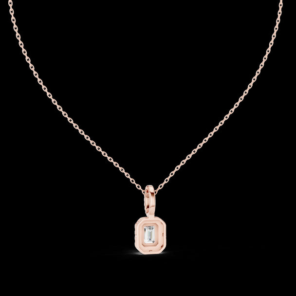 Emerald Cut Diamond Halo Pendant in 14K Rose Gold