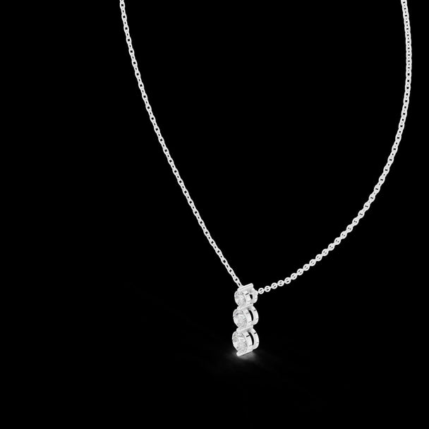 Three Stone Diamond Drop Necklace in 14K Rose Gold