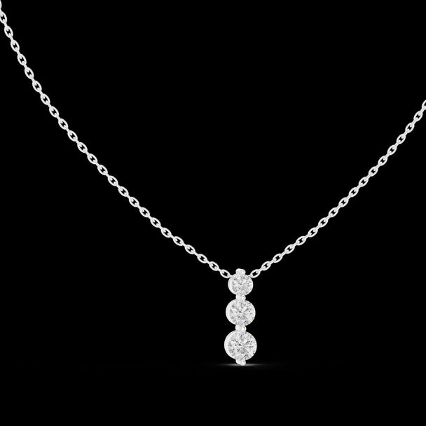 Three Stone Diamond Drop Necklace in 14K Rose Gold