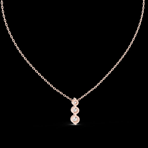 Three Stone Diamond Drop Necklace in 14K Rose Gold
