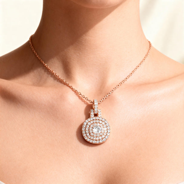 Round Diamond Cluster Halo Pendant in 14K Rose Gold