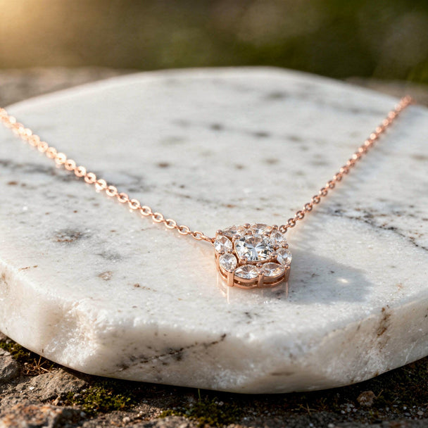 Cushion-Style Diamond Cluster Pendant in 14K Rose Gold