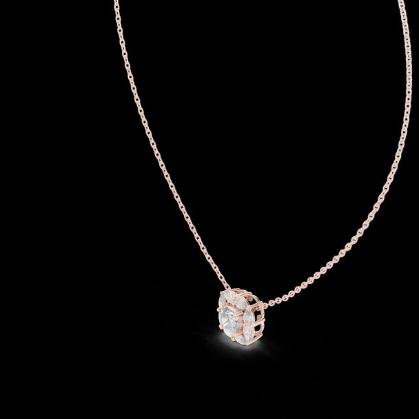 Cushion-Style Diamond Cluster Pendant in 14K Rose Gold