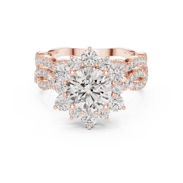 1.25ct Round Cut Halo Engagement Ring, Pavé Split Shank, Solid Gold or Sterling Silver