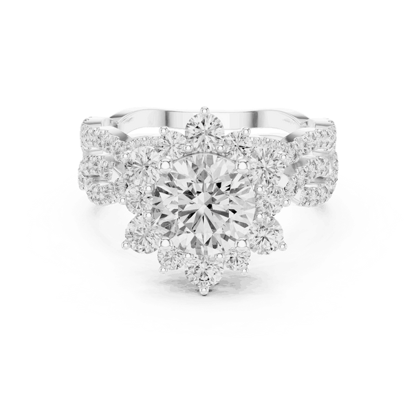 1.25ct Round Cut Halo Engagement Ring, Pavé Split Shank, Solid Gold or Sterling Silver