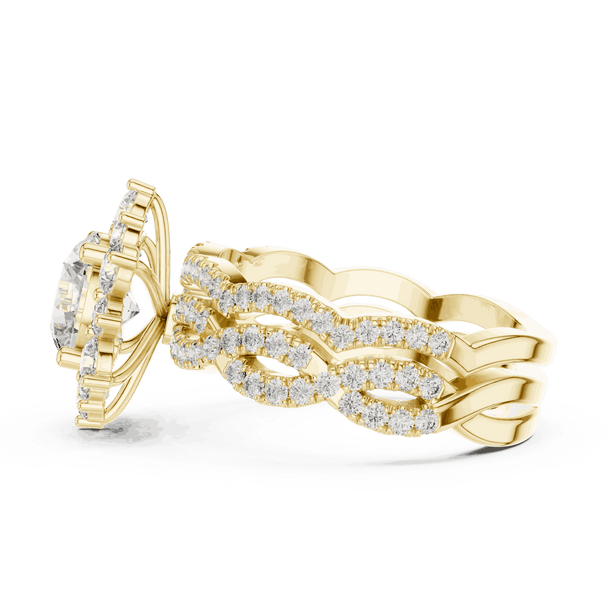 1.25ct Round Cut Halo Engagement Ring, Pavé Split Shank, Solid Gold or Sterling Silver