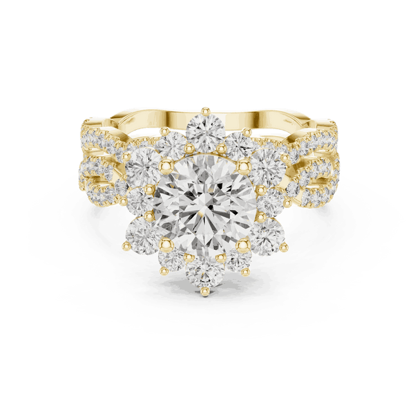 1.25ct Round Cut Halo Engagement Ring, Pavé Split Shank, Solid Gold or Sterling Silver
