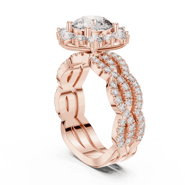 1.25ct Round Cut Halo Engagement Ring, Pavé Split Shank, Solid Gold or Sterling Silver