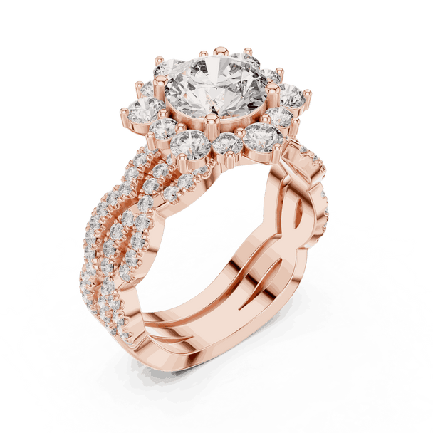 1.25ct Round Cut Halo Engagement Ring, Pavé Split Shank, Solid Gold or Sterling Silver