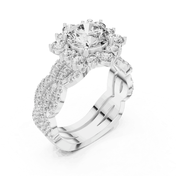 1.25ct Round Cut Halo Engagement Ring, Pavé Split Shank, Solid Gold or Sterling Silver