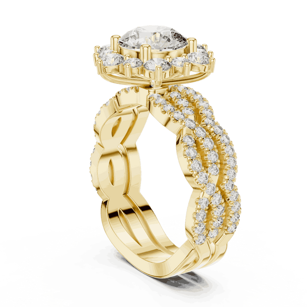 1.25ct Round Cut Halo Engagement Ring, Pavé Split Shank, Solid Gold or Sterling Silver