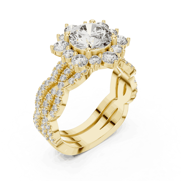 1.25ct Round Cut Halo Engagement Ring, Pavé Split Shank, Solid Gold or Sterling Silver