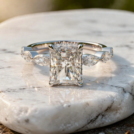 Driona Jewels Emerald Cut 3 CT Engagement Ring | Diamond Accent Bridal Band