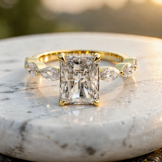 Driona Jewels Emerald Cut 3 CT Engagement Ring | Diamond Accent Bridal Band