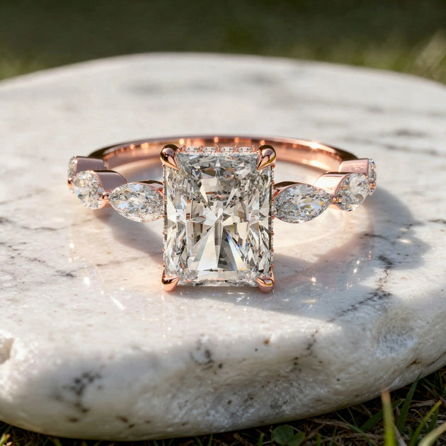 Driona Jewels Emerald Cut 3 CT Engagement Ring | Diamond Accent Bridal Band