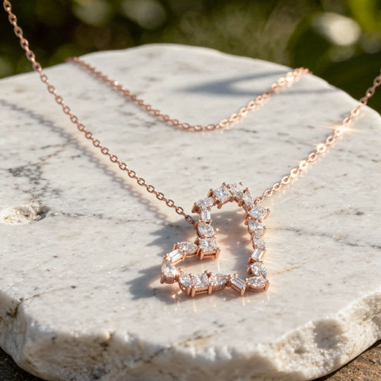 Driona Jewels Heart Pendant Necklace – 14K Gold Baguette Moissanite