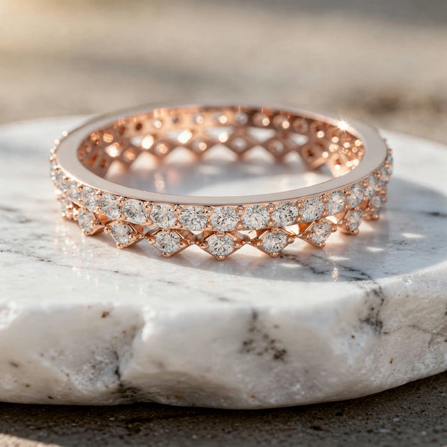 Diamond Crown Eternity Band – Solid Gold Stackable Ring
