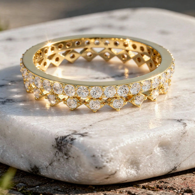 Diamond Crown Eternity Band – Solid Gold Stackable Ring