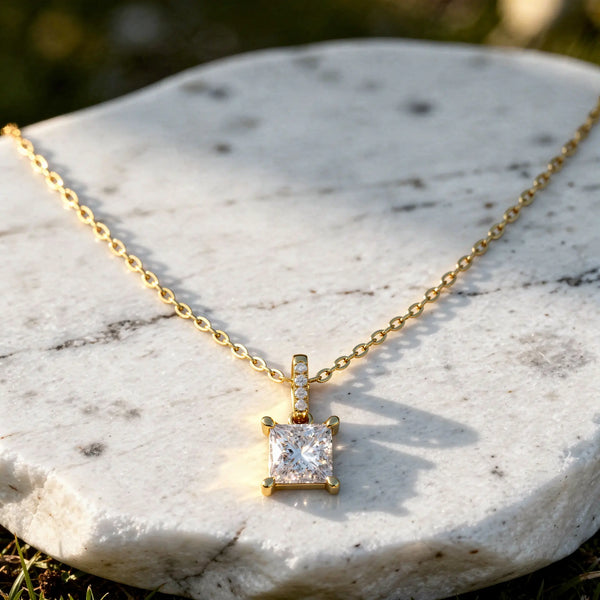 Asscher Cut Lab Grown Diamond Solitaire Pendant with Pave Bail