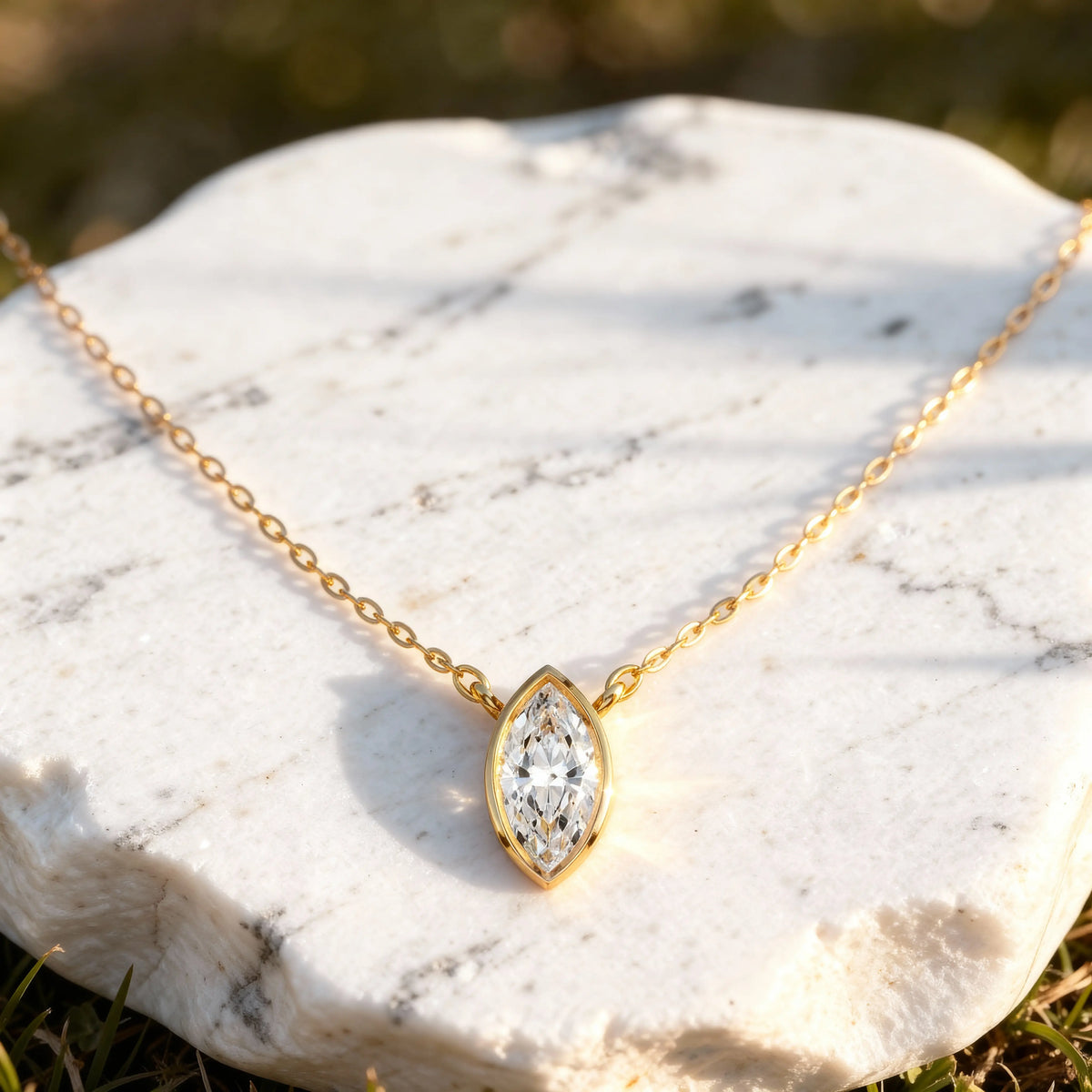 Marquise Bezel Set Lab Grown Diamond Pendant with Fixed Loops