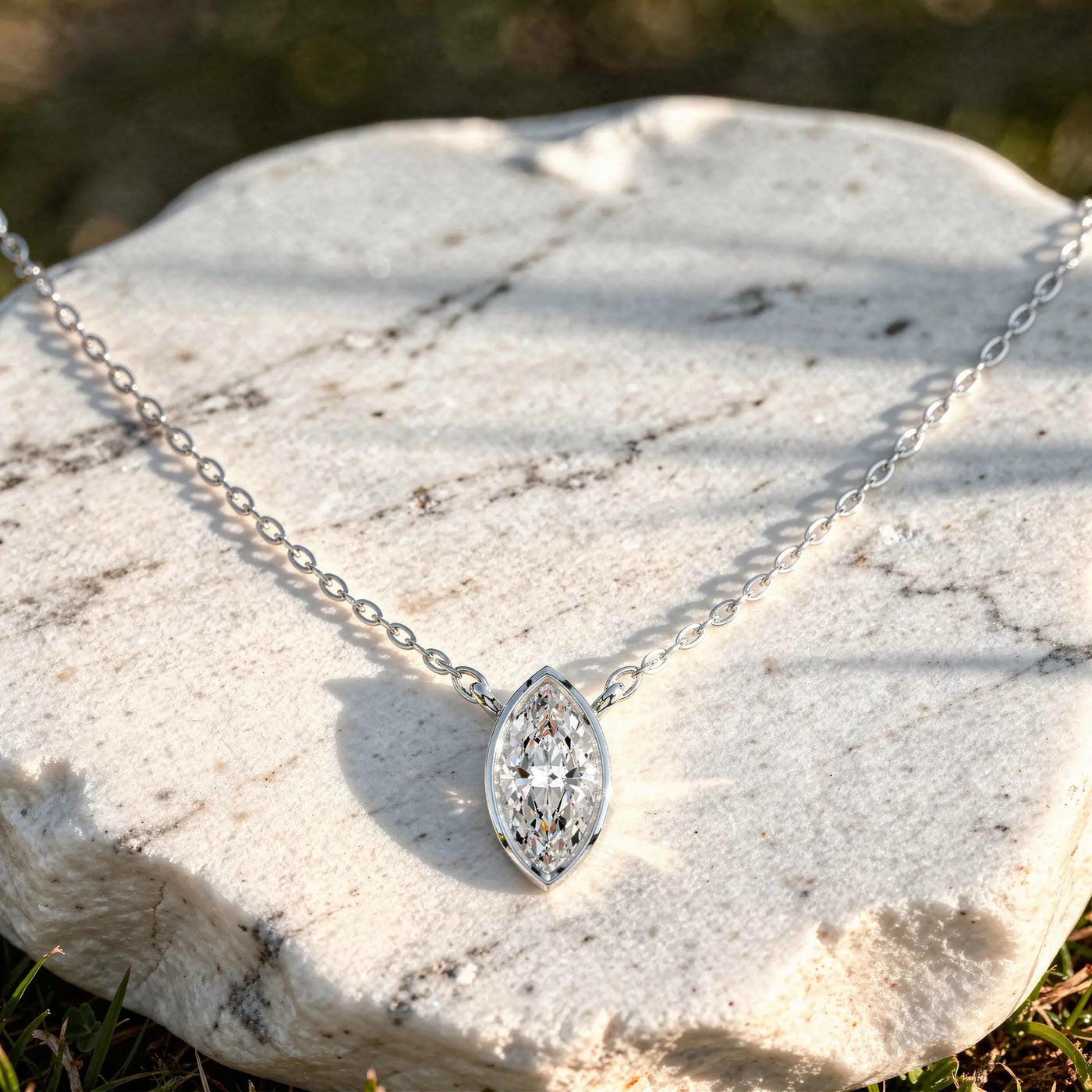 Marquise Bezel Set Lab Grown Diamond Pendant with Fixed Loops