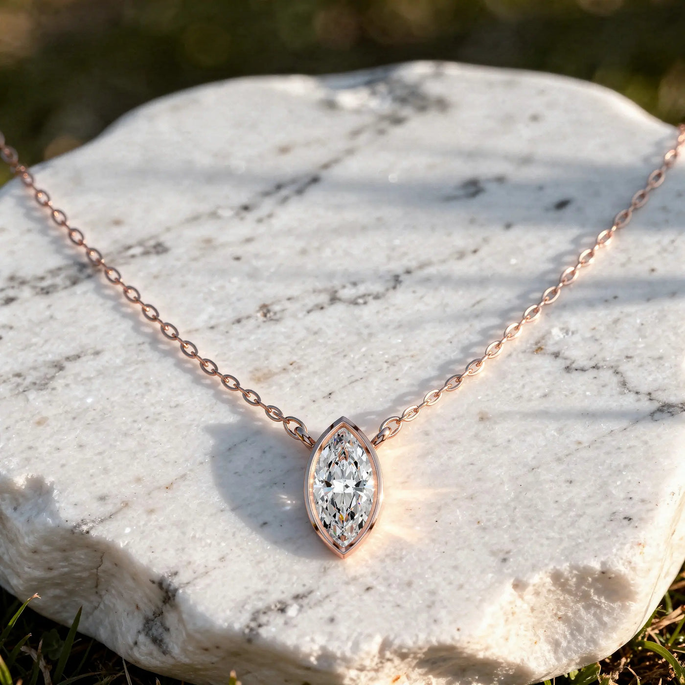 Marquise Bezel Set Lab Grown Diamond Pendant with Fixed Loops