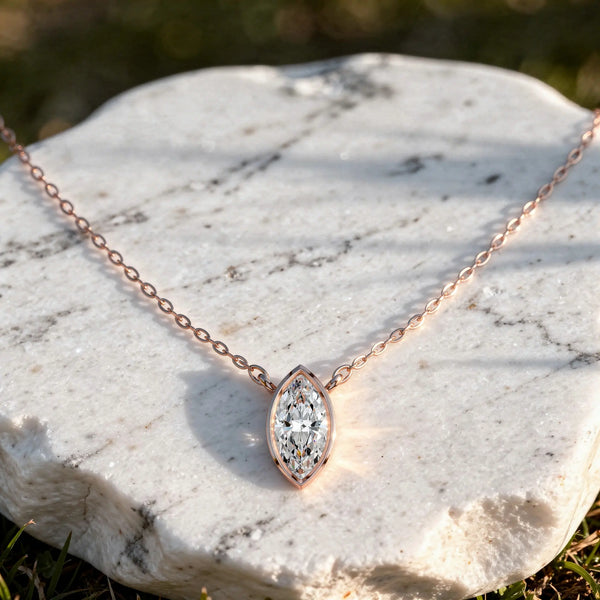 Marquise Bezel Set Lab Grown Diamond Pendant with Fixed Loops