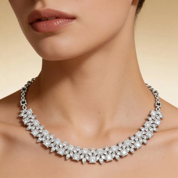 Marquise and Princess Floral Lab Grown Diamond Statement Necklace