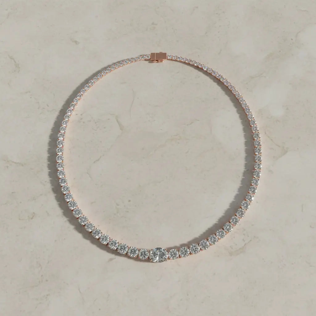Graduated Round Lab Grown Diamond Tennis Necklace