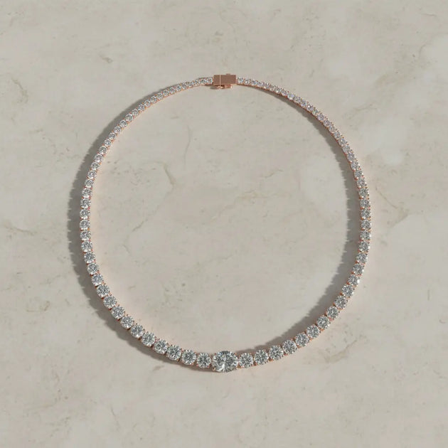 Lab Grown Diamond Tennis Pendant in Round Cut With Rose Gold