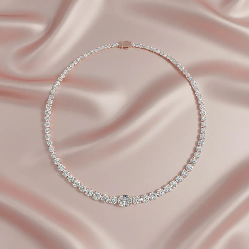 Graduated Round Lab Grown Diamond Tennis Necklace