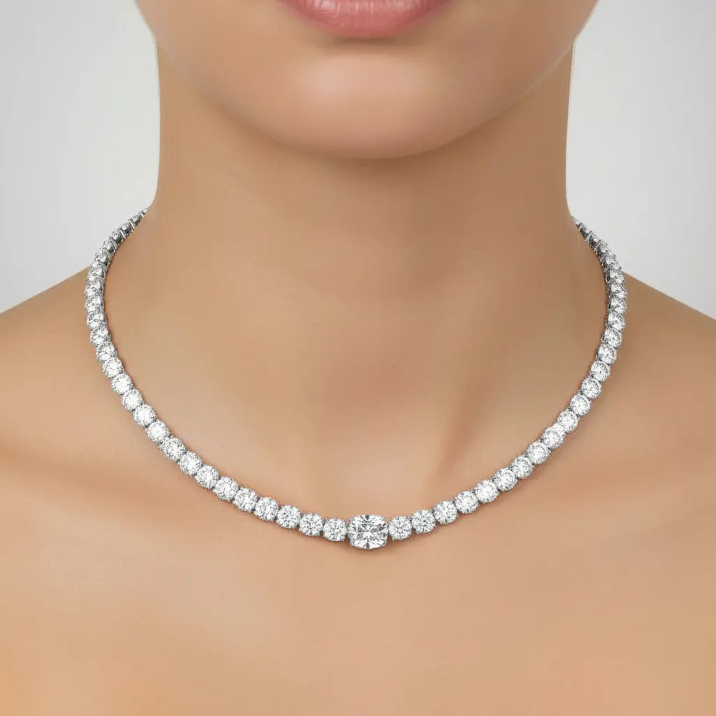 Graduated Round Lab Grown Diamond Tennis Necklace