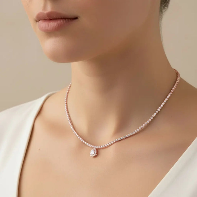 Pear Halo Lab Grown Diamond Teardrop Tennis Necklace