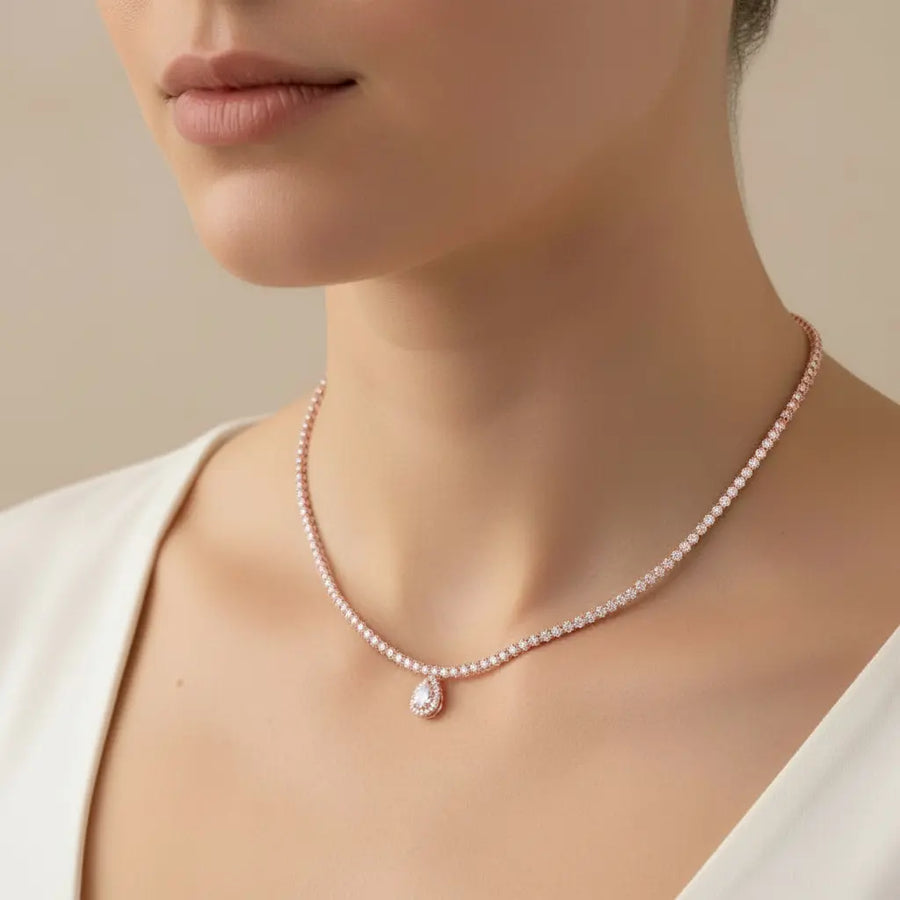 Pear Halo Lab Grown Diamond Teardrop Tennis Necklace