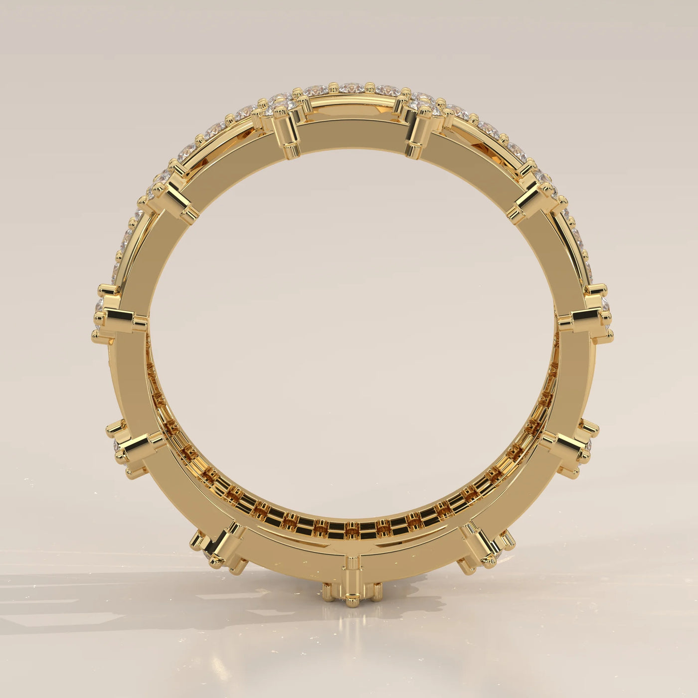 Front View: Round Diamond Statement Ring with Pavé Setting in Yellow Gold – Lab Grown – Driona Jewels