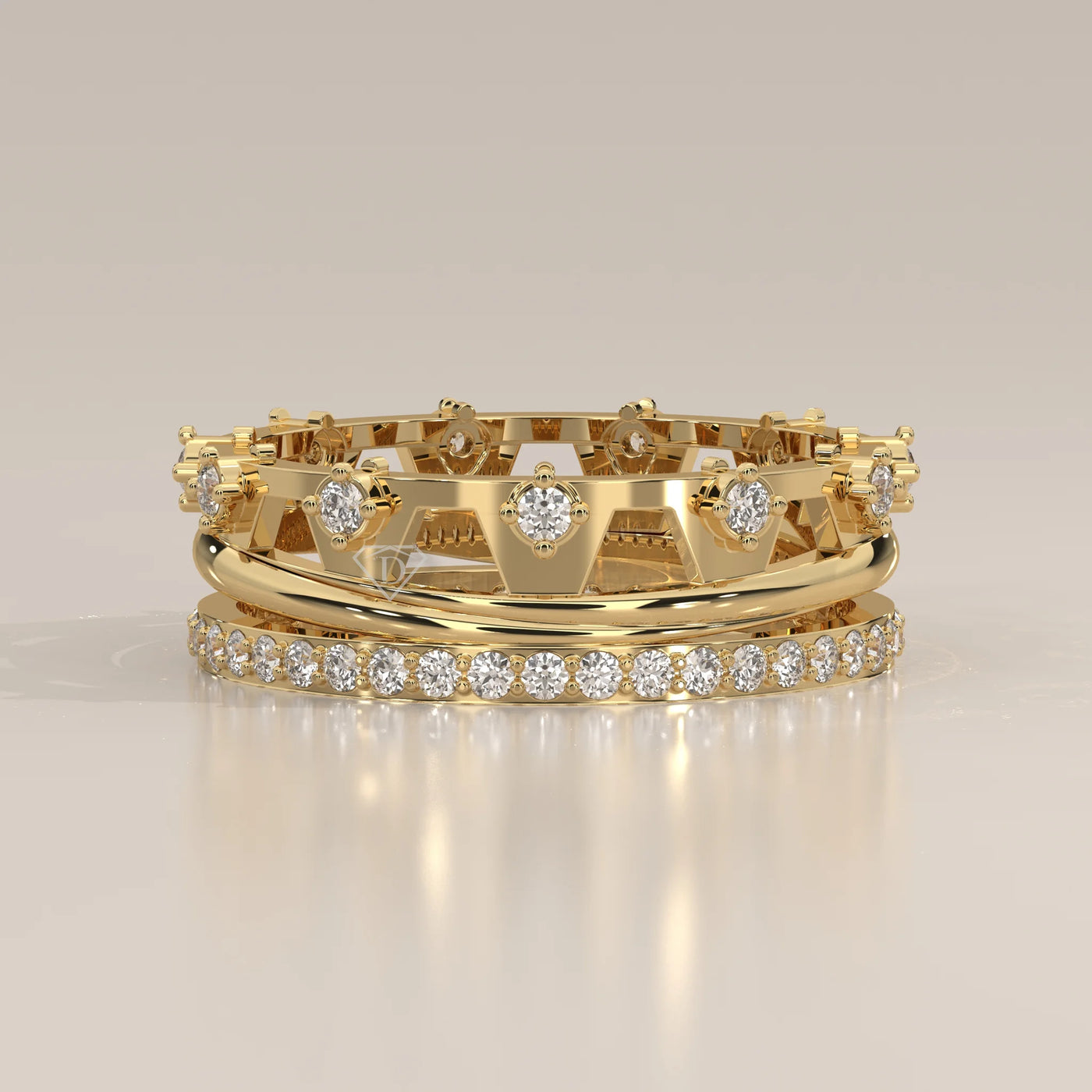 Side Profile: Round Diamond Statement Ring with Pavé Setting in Yellow Gold – Lab Grown – Driona Jewels
