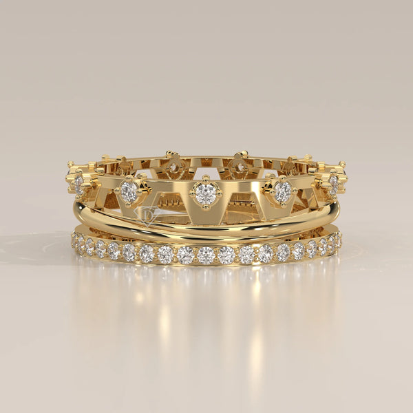 Side Profile: Round Diamond Statement Ring with Pavé Setting in Yellow Gold – Lab Grown – Driona Jewels
