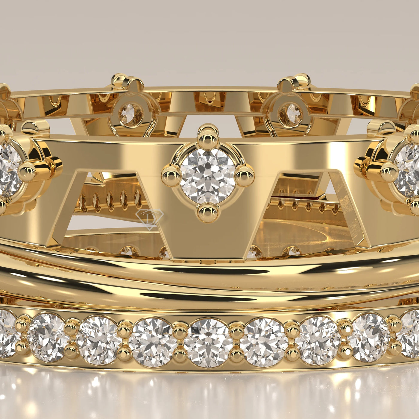 Stone Detail: Round Lab Grown Diamonds in Pavé Setting – Yellow Gold – Driona Jewels