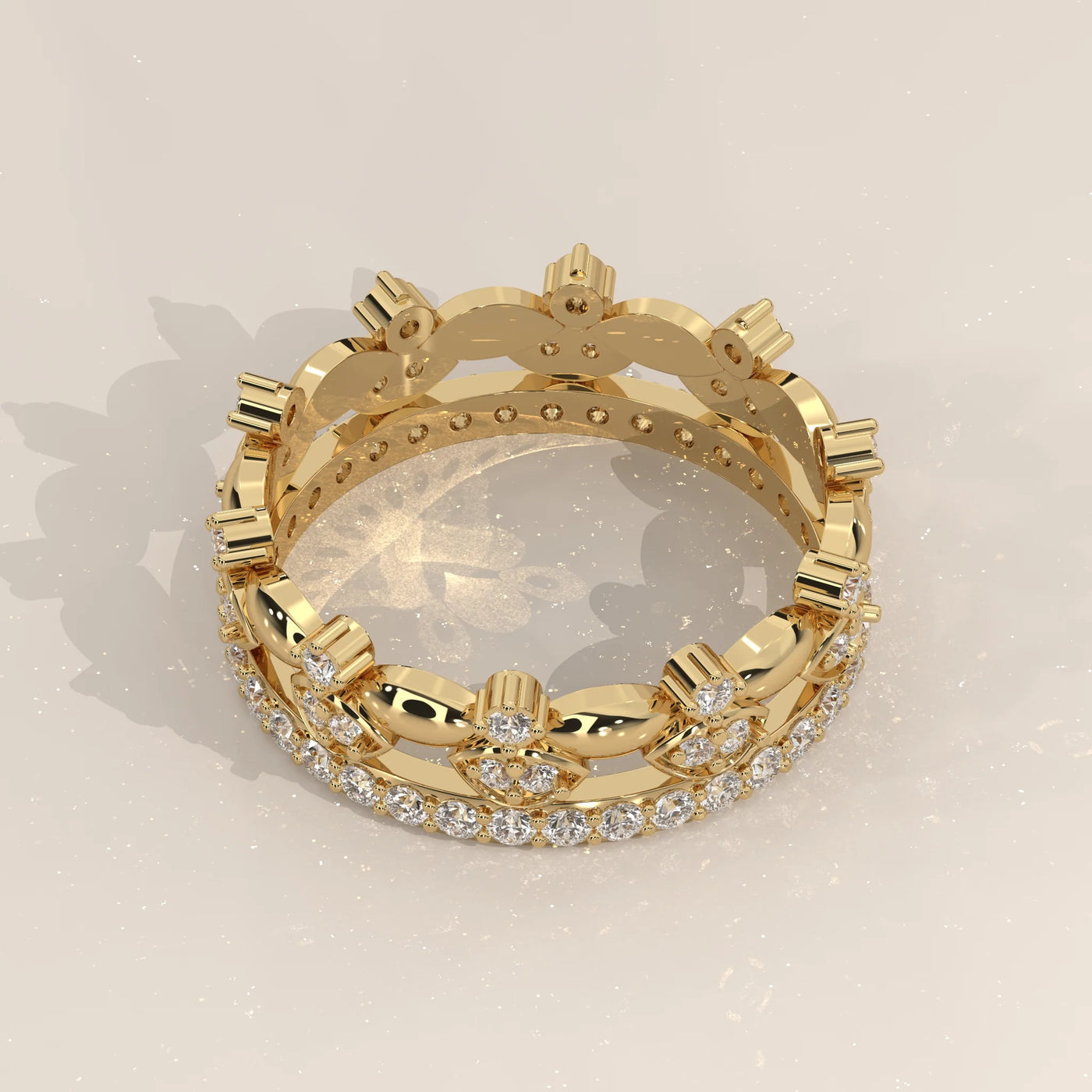 Angle View: Round Diamond Eternity Ring with Eternity Setting in Yellow Gold – Lab Grown – Driona Jewels