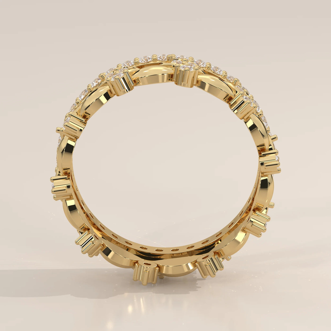 Front View: Round Diamond Eternity Ring with Eternity Setting in Yellow Gold – Lab Grown – Driona Jewels