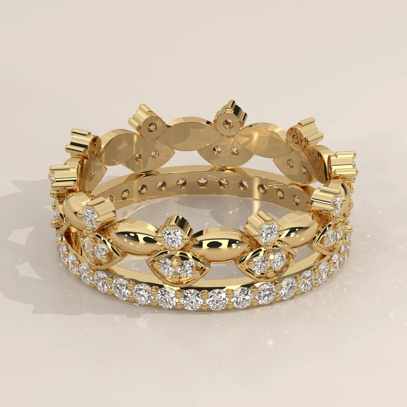 Three-Quarter View: Round Diamond Eternity Ring with Eternity Setting in Yellow Gold – Lab Grown – Driona Jewels